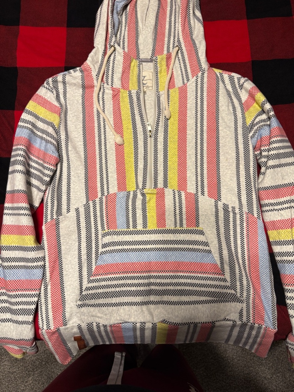 AMPERSAND AVE Multicolor Striped Hooded Sweater - Cream, Blue, Yellow, Coral